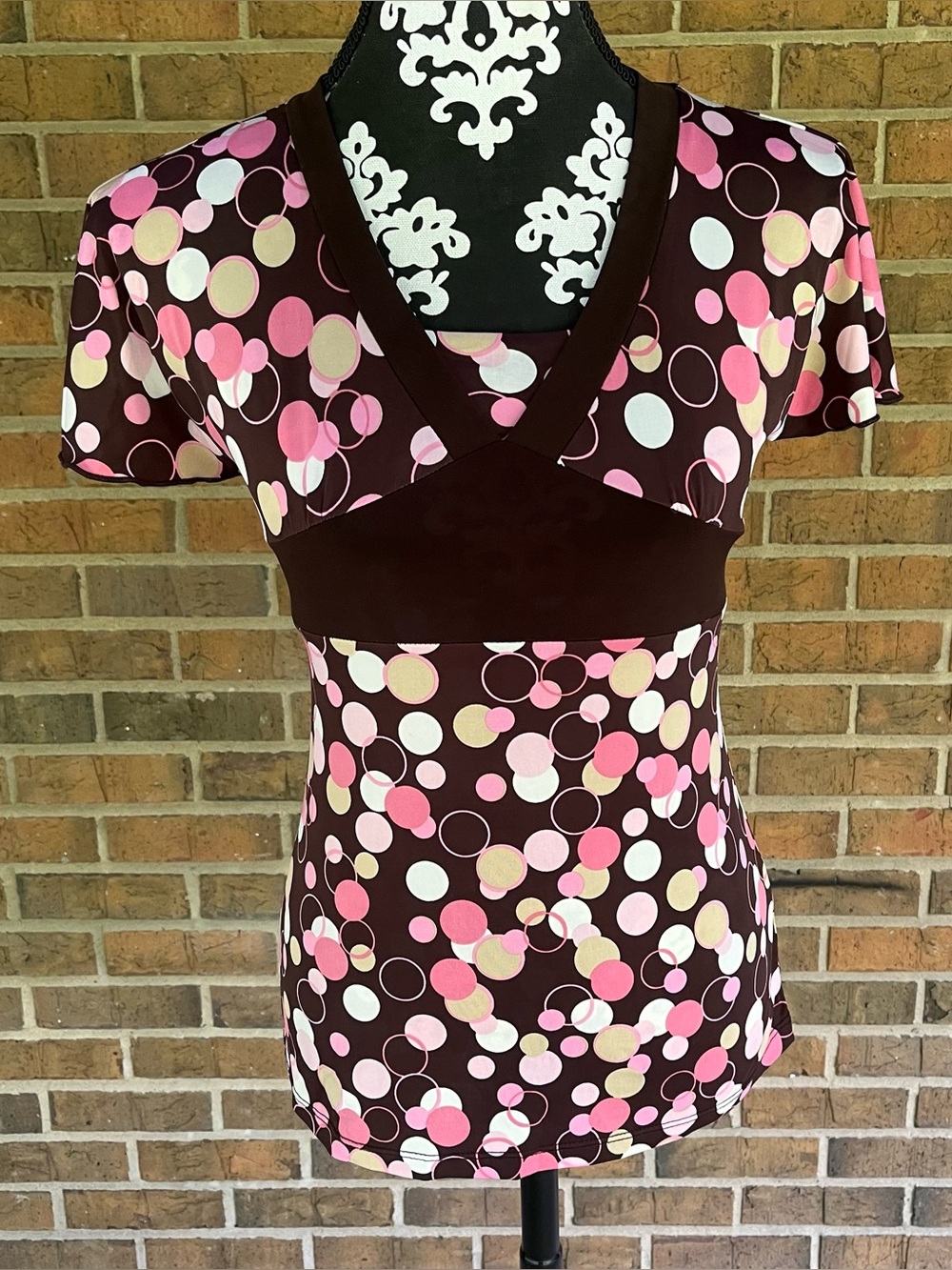 2000's Y2K byer girl Pink Brown Bubble Circles Tie Back Trashy Y2K Girls Large
